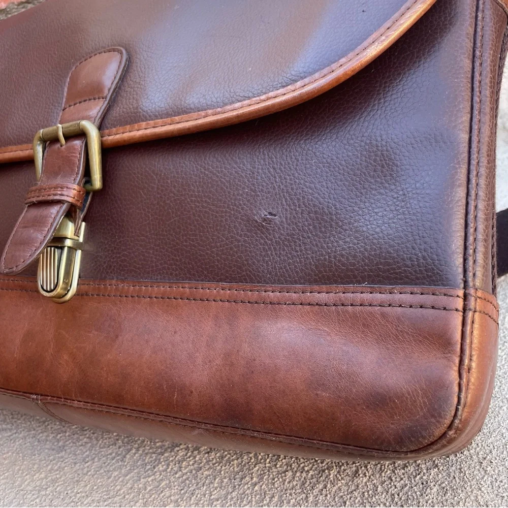 VTG Buxton 💼 Leather Flap Clip Laptop/Briefcase/Messenger Bag in 2-Tone Brown